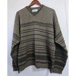 VTG Bill Blass Sweater Mens L 90s Knit V Neck Abstract Grandpa 3D Knit Cosby